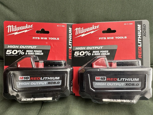 2 Pack New Milwaukee 48-11-1880 M18 HIGH OUTPUT 18V 8Ah XC8.0 Cordless Battery