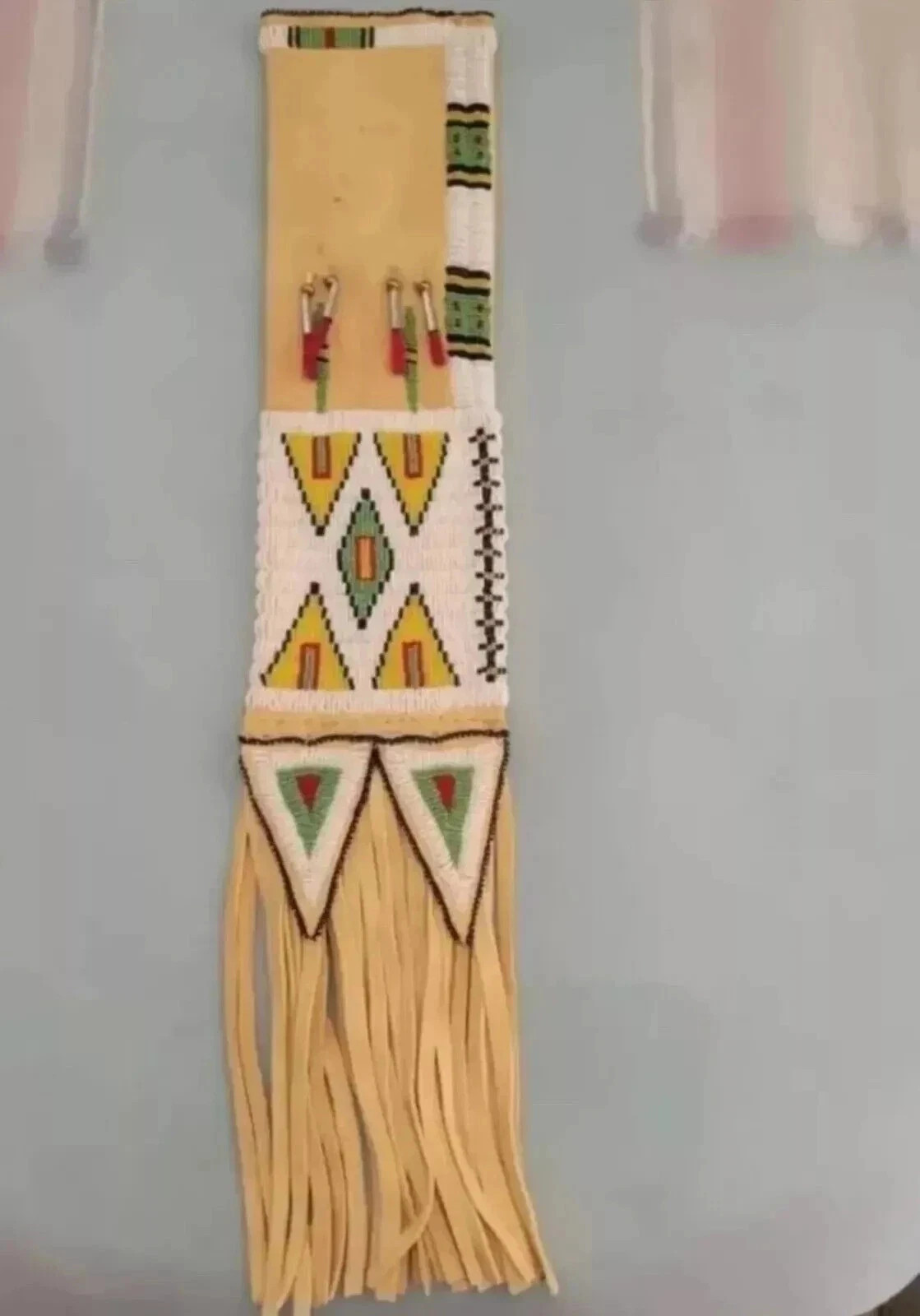 Native Indian Beaded Suede Leather tobacco Beaded pouch, hide tobacco 6 pcs