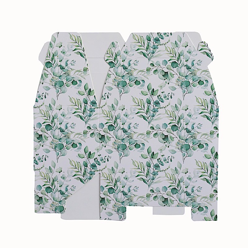 25 WHITE GREEN Tote Party Favor BOXES Floral Printed Candy Gift Holders Events