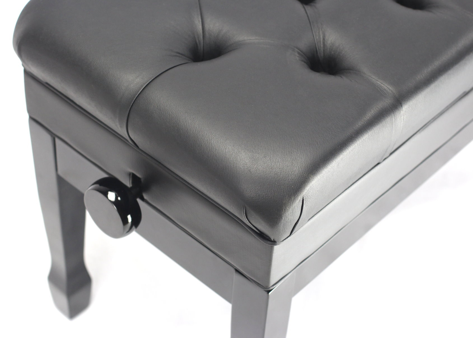 GRIFFIN Genuine Leather Duet Piano Bench Seat | Black Wood Keyboard Guitar Stool