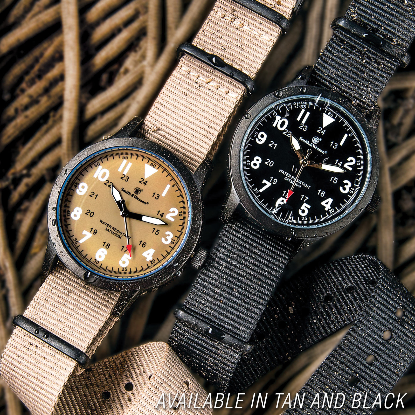 Smith & Wesson Black Canvas Tactical Military Case 30m Water Resistant Watch