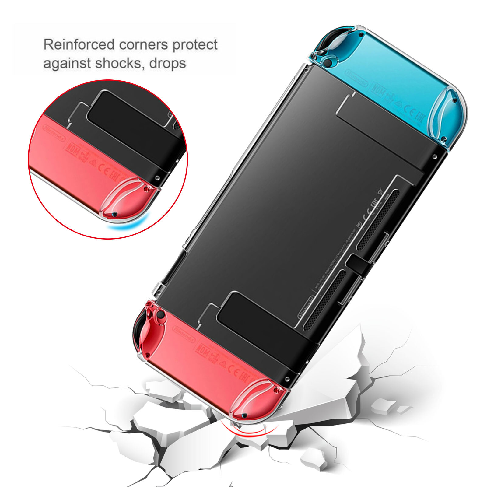 Protective Clear Hard Case+Screen Protector +Thumb Grip Caps for Nintendo Switch
