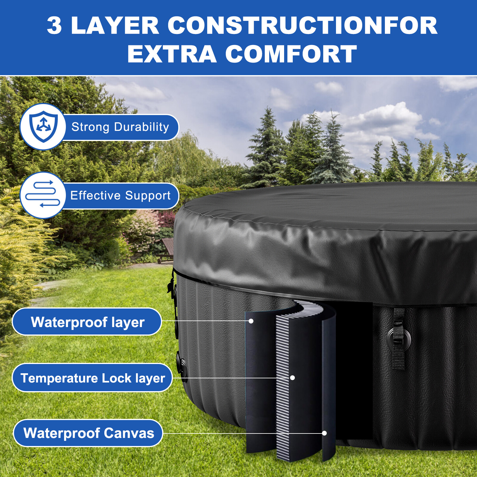 NAIZEA Portable Hot Tub 82X82X25 Inch Air Jet Spa 6 Person with 130 Bubble Jets