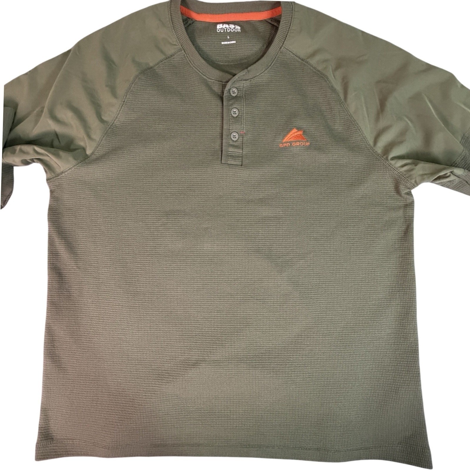 Men's Olive Green Waffle Knit Long Sleeve Henley Outdoor Size L Utility