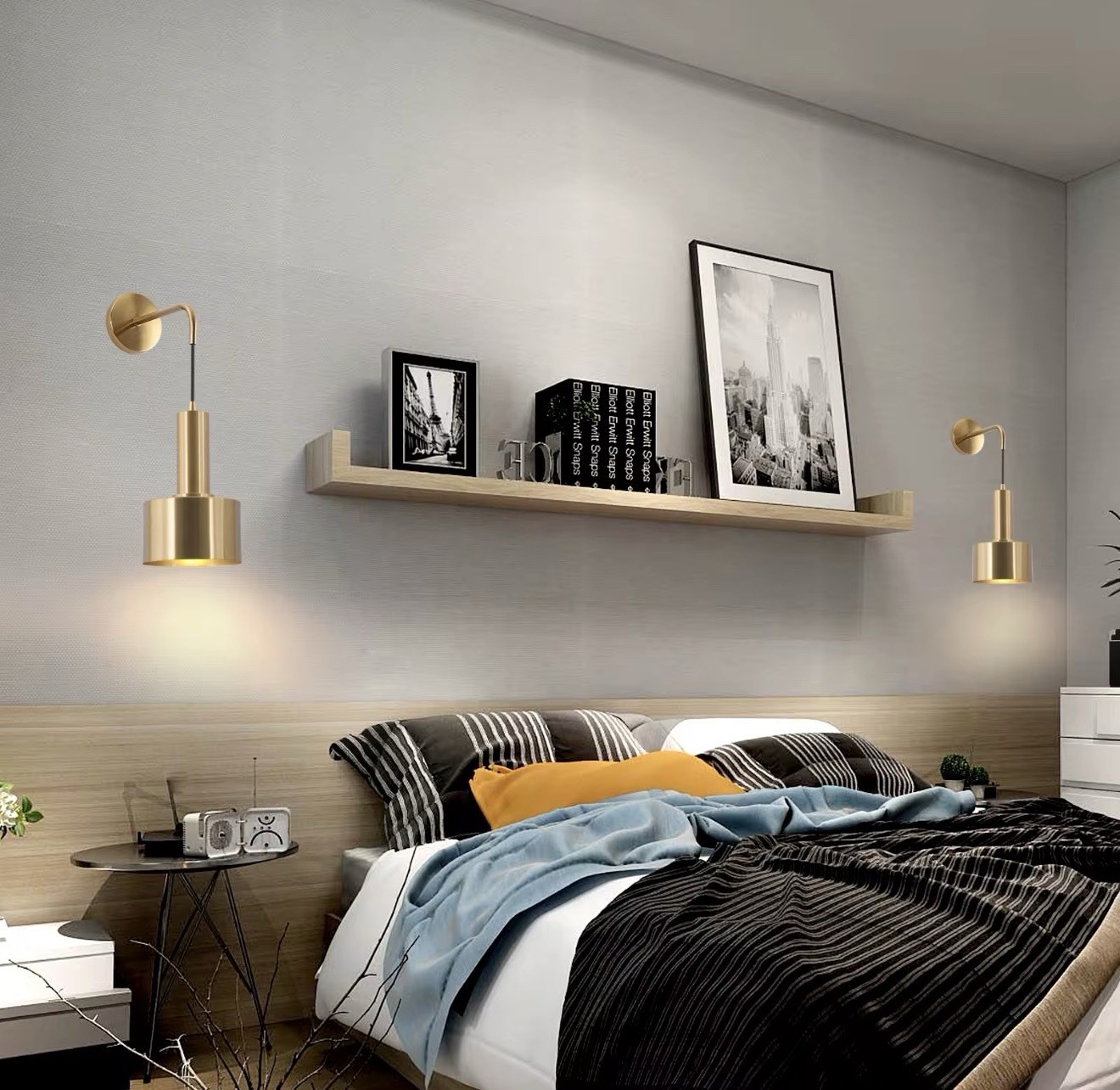 Modern Gold Wall Sconce Light Set of 2 LED Brass Wall Lamp Indoor Lighting