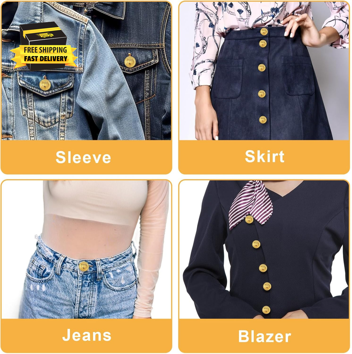 24 Pcs Gold Buttons for Blazer, Gold Coat Buttons Gold Metal Blazer Buttons Set