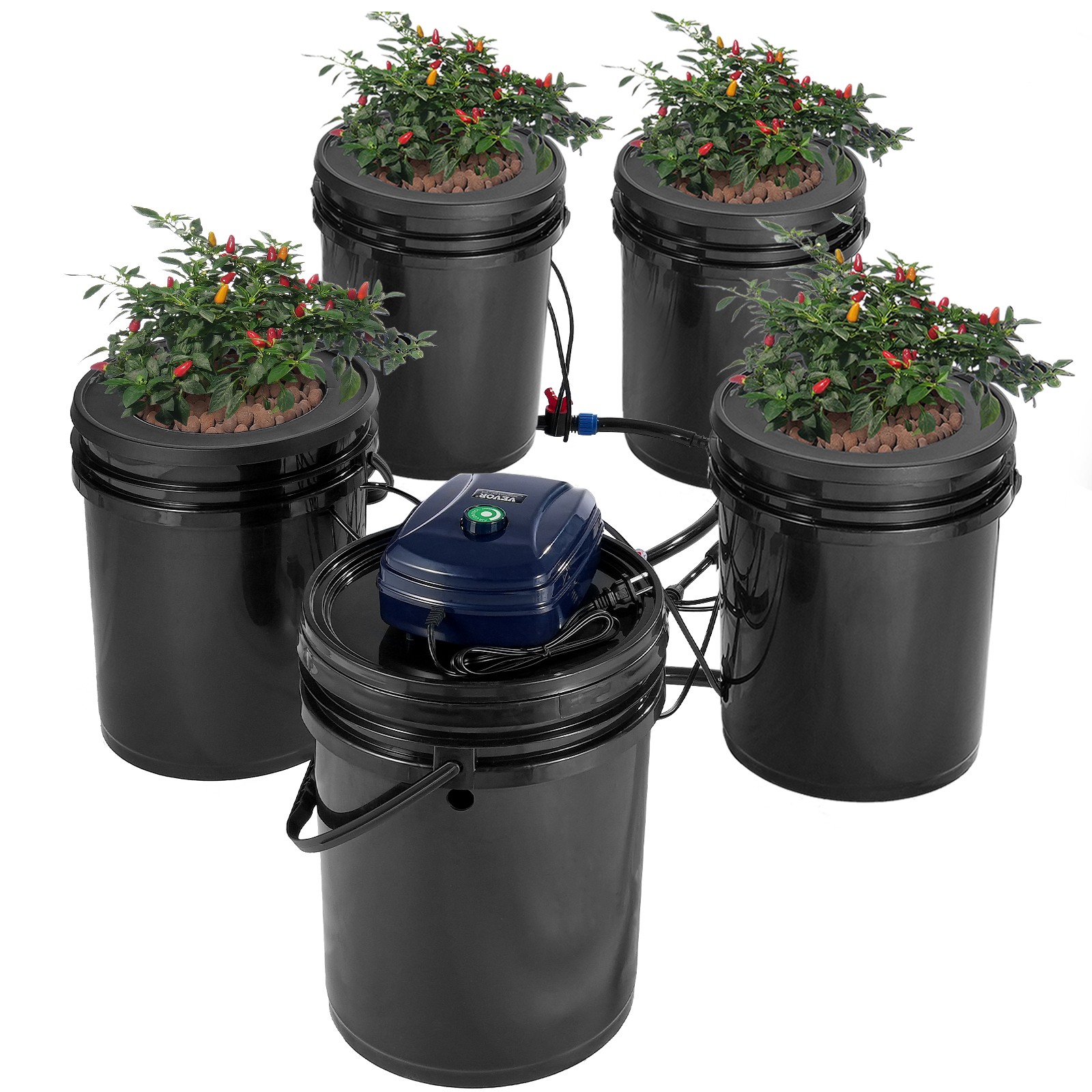 RDWC Hydroponics System Recirculating Deep Water Culture 4 Buckets 5 Gal