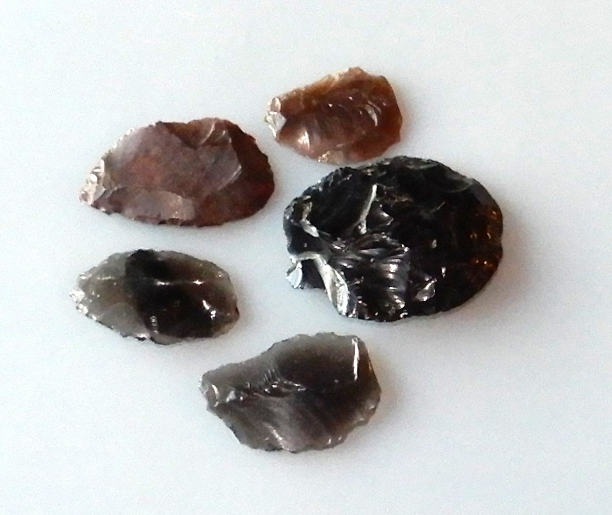 Five pieces of Obsidian, Granite Creek, Chino Valley, Arizona