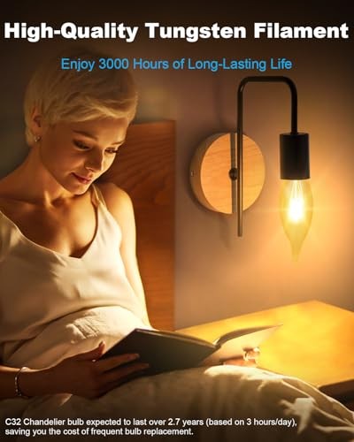 60W Candelabra Light Bulbs, E12 B10 Clear Candle Base Bulb with 60W -12 Packs