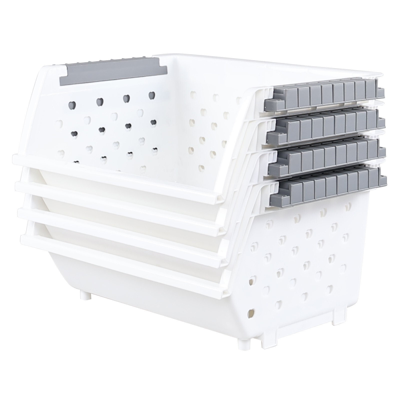 Cand Stackable Plastic Bins - 4 Packs White Large Plastic Stackable Storage Bins