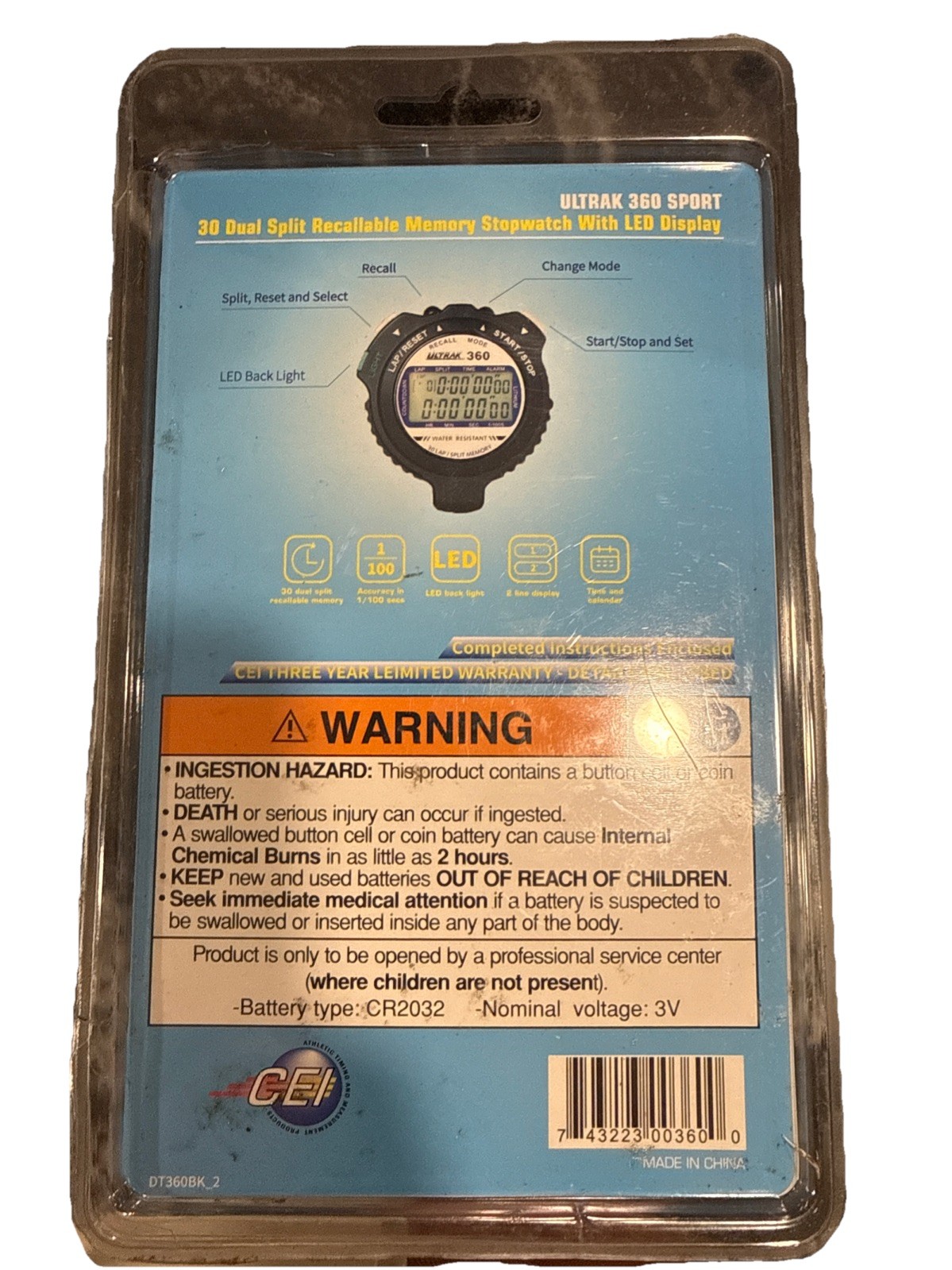 Ultrak 360 Dual Split Memory Stopwatch with Electro Luminescent Display