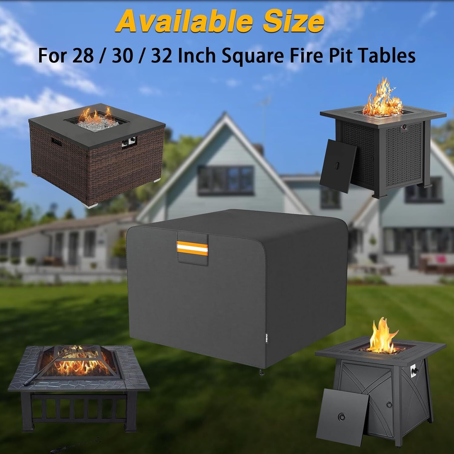 Heavy Duty 420D Square Fire Pit Cover for 28-32 Inch Fire Pit Table us