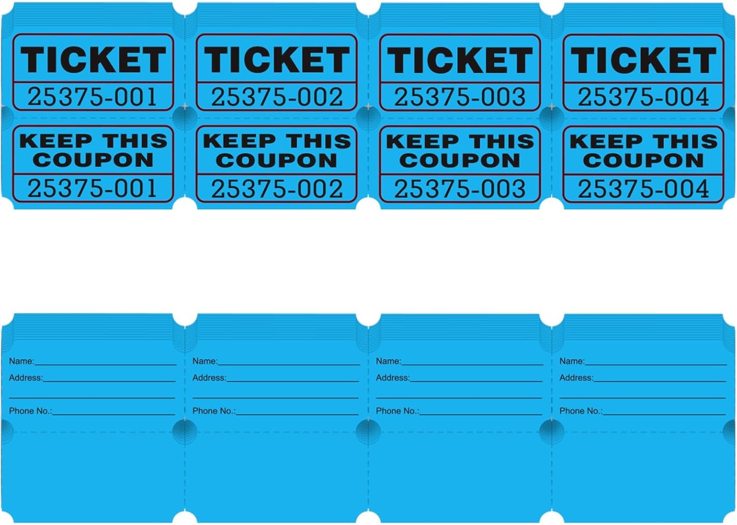 100 Raffle Tickets, (200 Pcs 100 Pairs) 50/50 Double Ticket, Bold Numbers for Ea