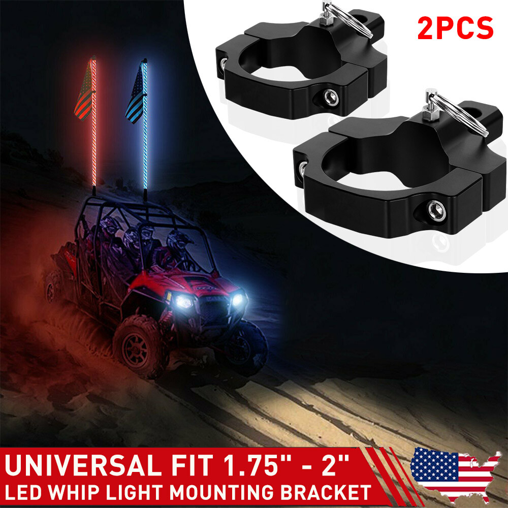 Pair UTV ATV Mount Brackets For LED Whip Light Bar Fit 1.75" to 2" Rollbar Cage