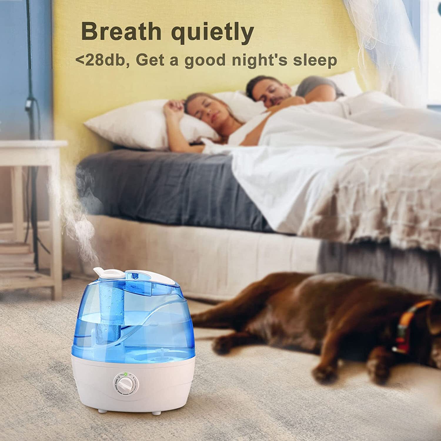 2.2L Humidifier for HOME OFFICE with Light,Quiet & Auto-of Cool Mist Humidifier