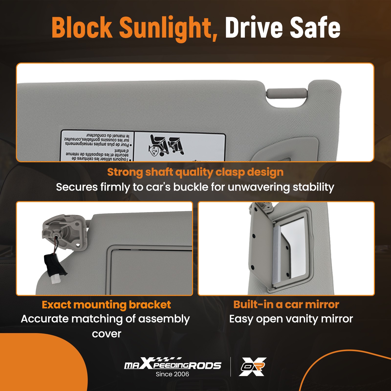 Driver+Passenger with Light Sun Visor for Nissan Altima 13-18 96401-3TA2A Gray