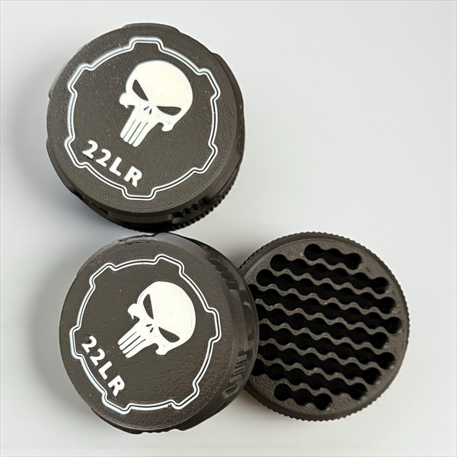 2 Pack 22 LR Mini Ammo Box Storage Case Holds 110 Rounds Screw On Lid Punisher