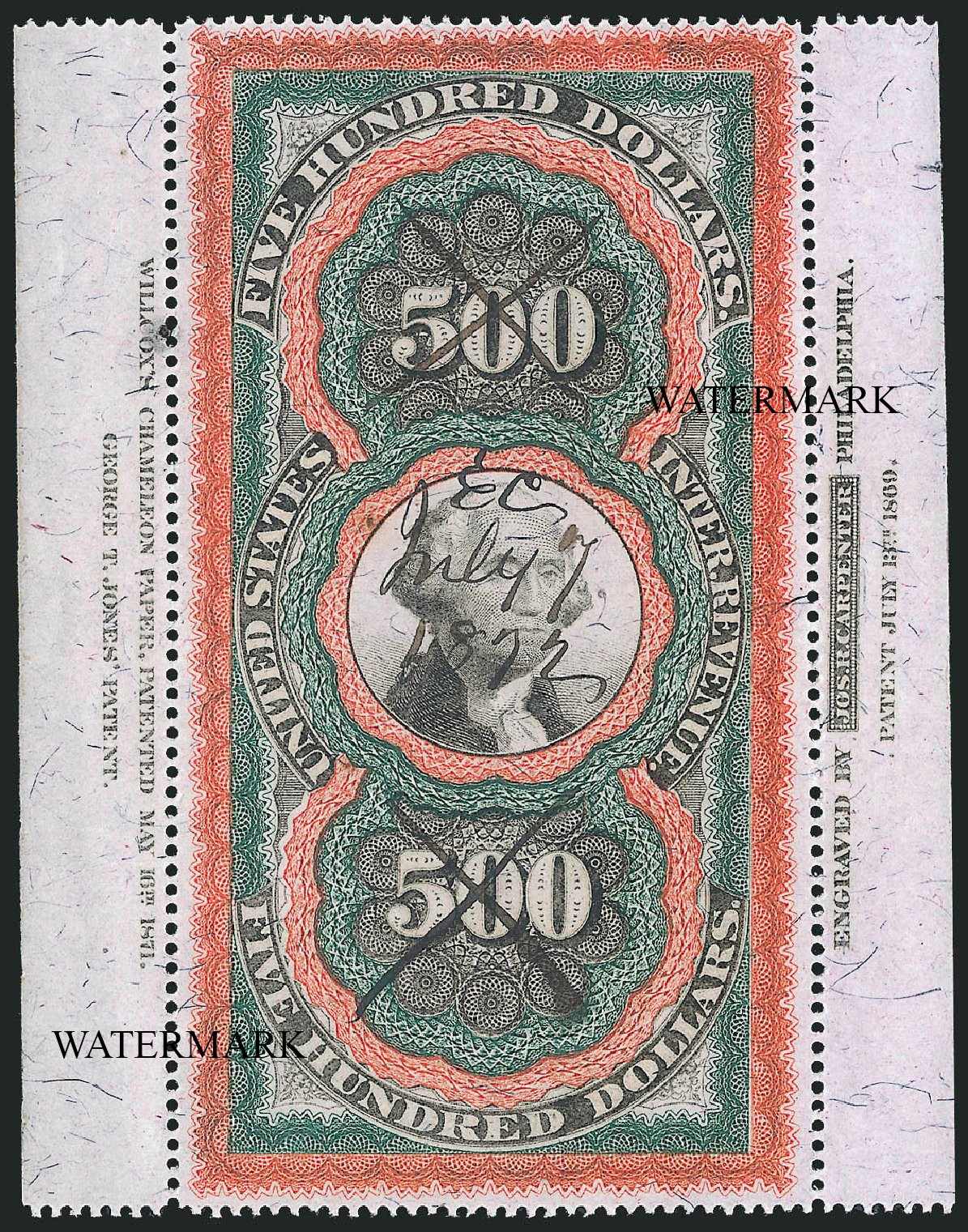 Scott  R133 Persian Rug $500 full margins & imprints  Revenue Stamp REPRODUCTION