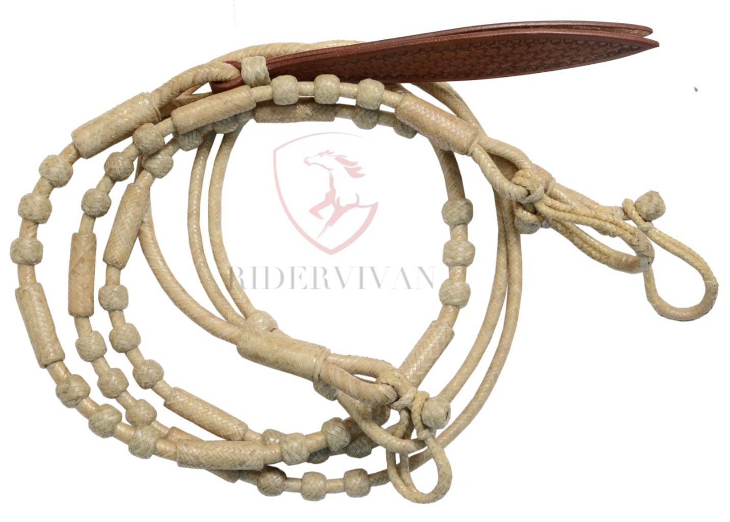 Romal Reins Beige Cow Rawhide, Rommel Reins 20 Plaits, Regular 55" Romal Reins.
