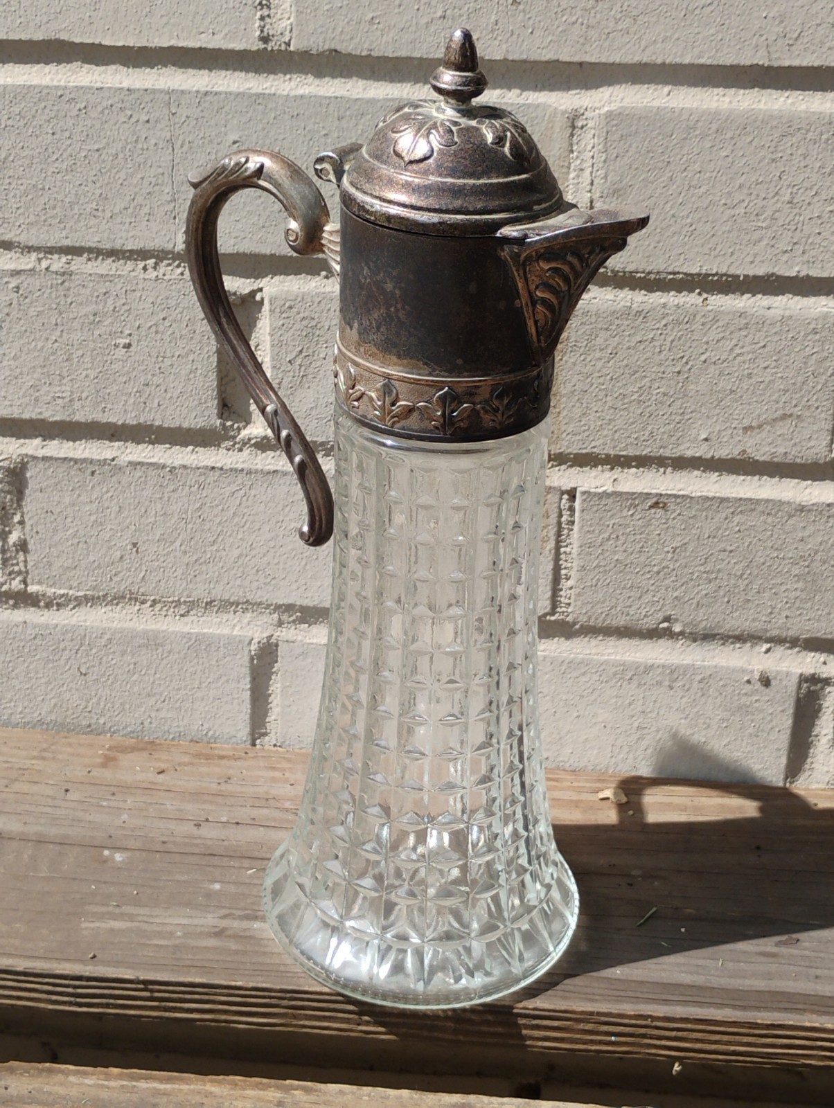 Antique Victorian Style Italian Crystal/Silverplate Decanter Claret Jug Pitcher