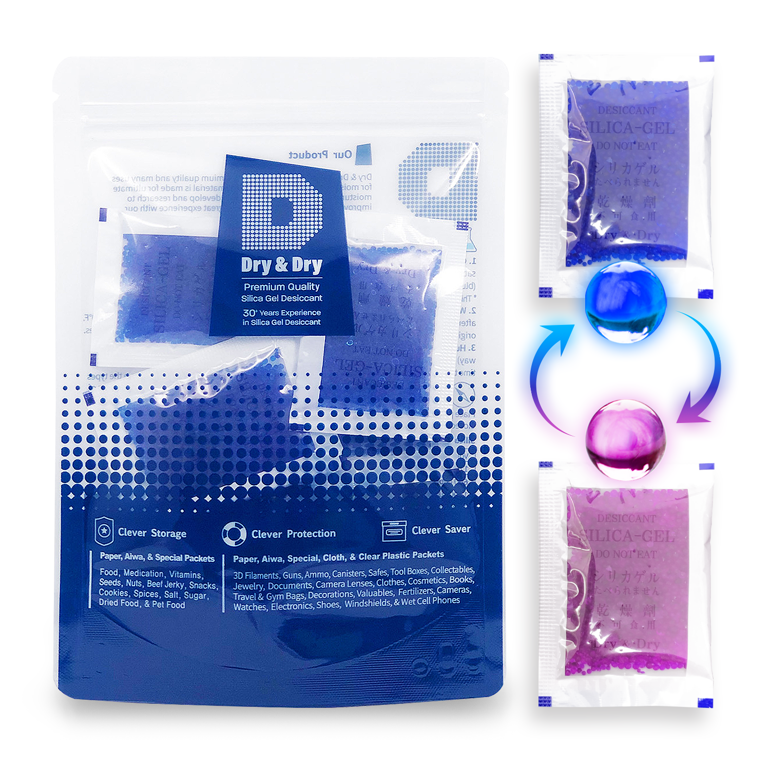 [100 Packets]10 Gram" Dry & Dry" Blue Indicating Silica Gel Packets - Reusable