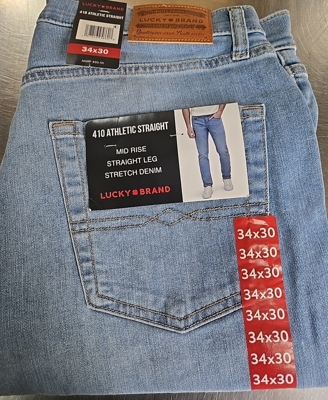 NWT: Men's Lucky Brand 410 Athletic Straight Jeans - Light Wash - 32x30 or 34x30