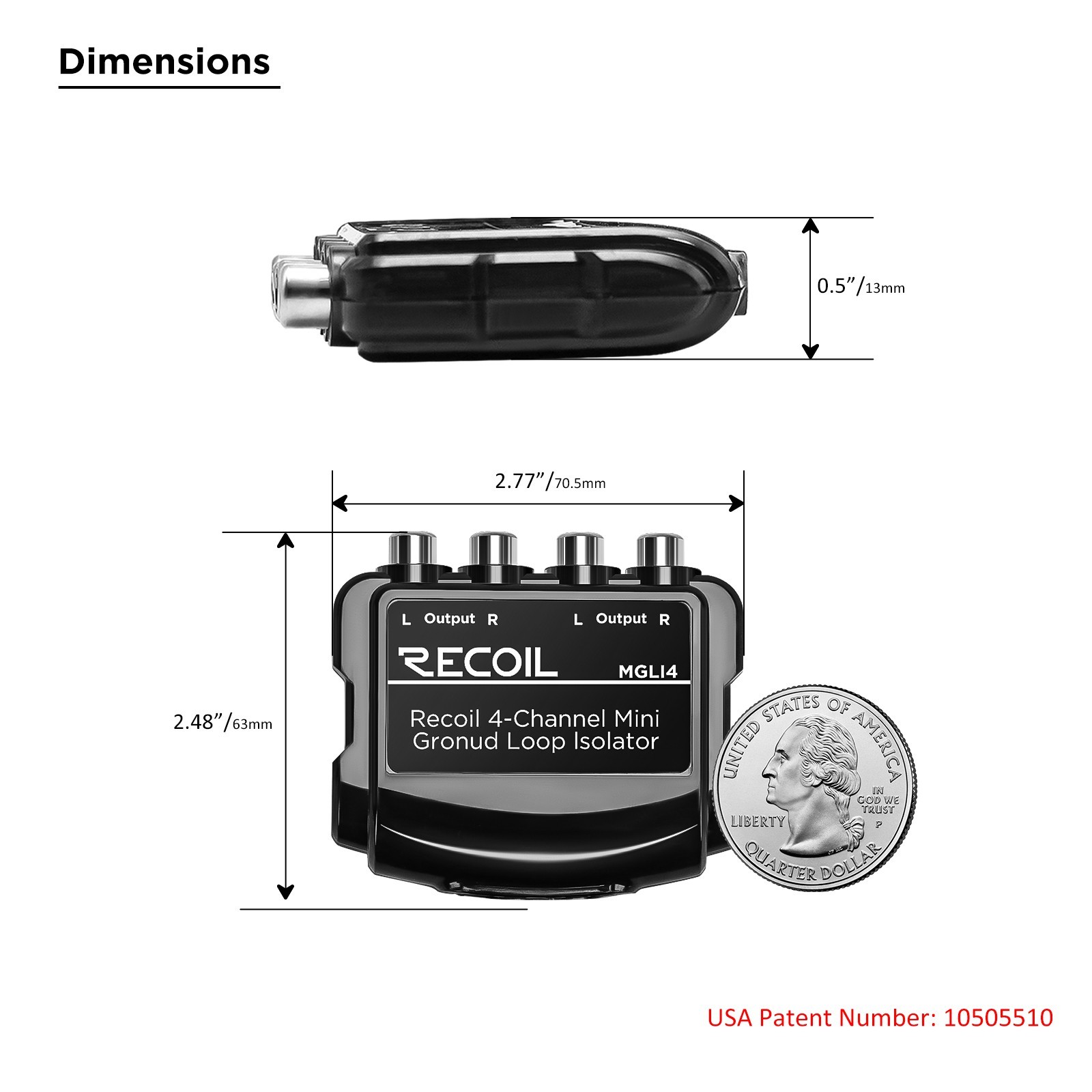 RECOIL MGLI4 Mini 4Channel RCA Stereo Ground Loop Isolator for Audio Signal