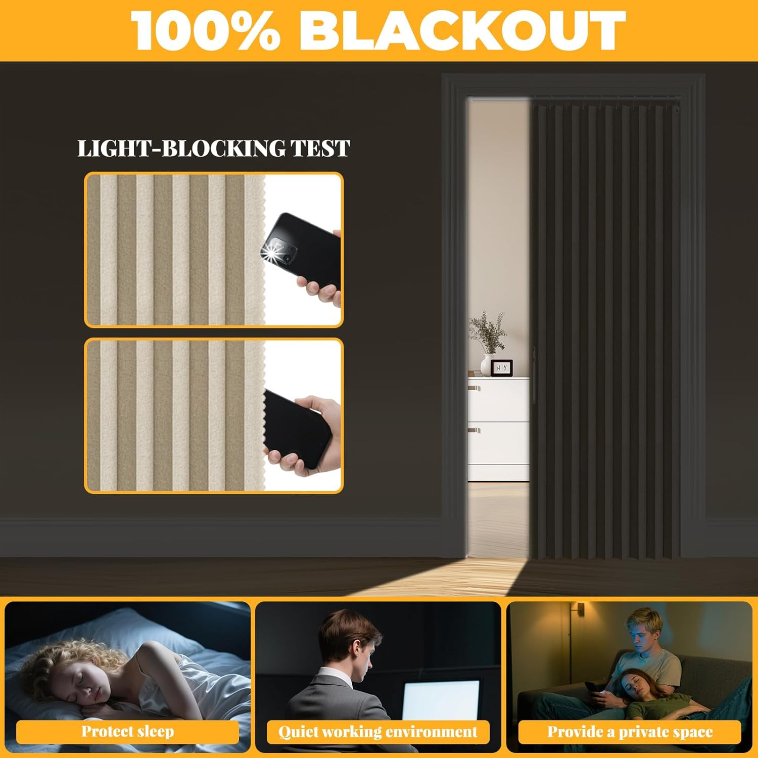 100% Blackout Magnetic Door Curtain Accordion Doors Interior Folding Closet Door