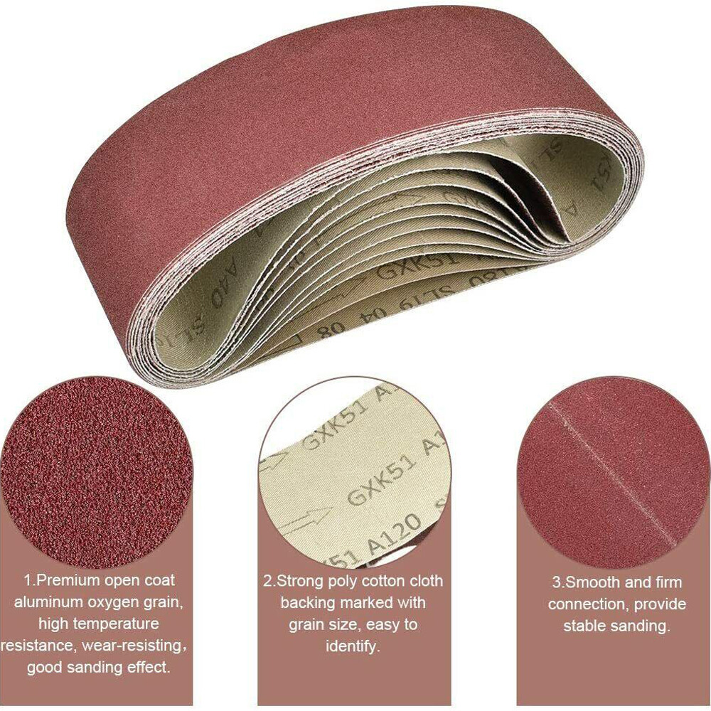 20PCS Belt Sander Sandpaper 3x21 Sanding Belts 40 60 80 120 150 240 400 Grit US