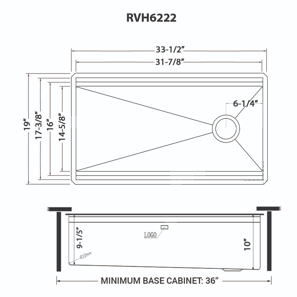 Ruvati 33" Gunmetal Black Workstation Two-Tiered Ledge Kitchen Sink - RVH6222BL
