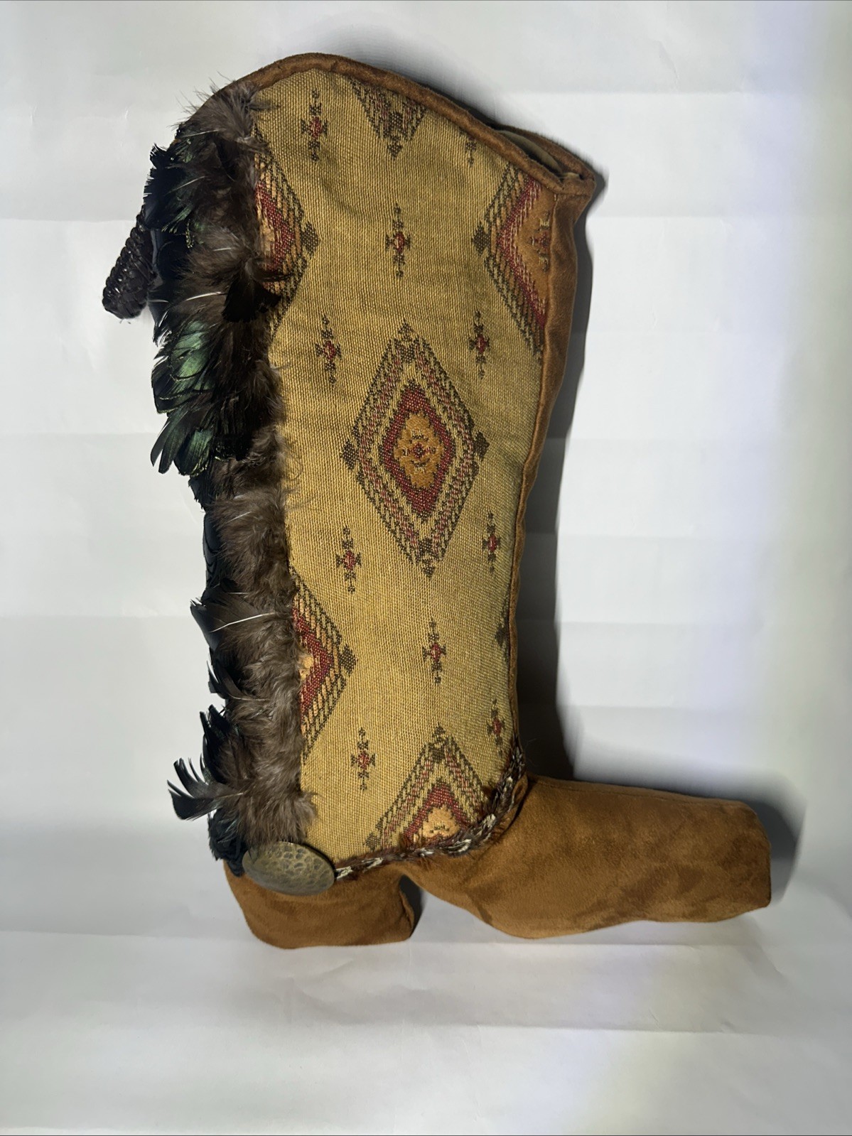 vintage Kiowa Native American hide Feather boot moccasin plush Hangable