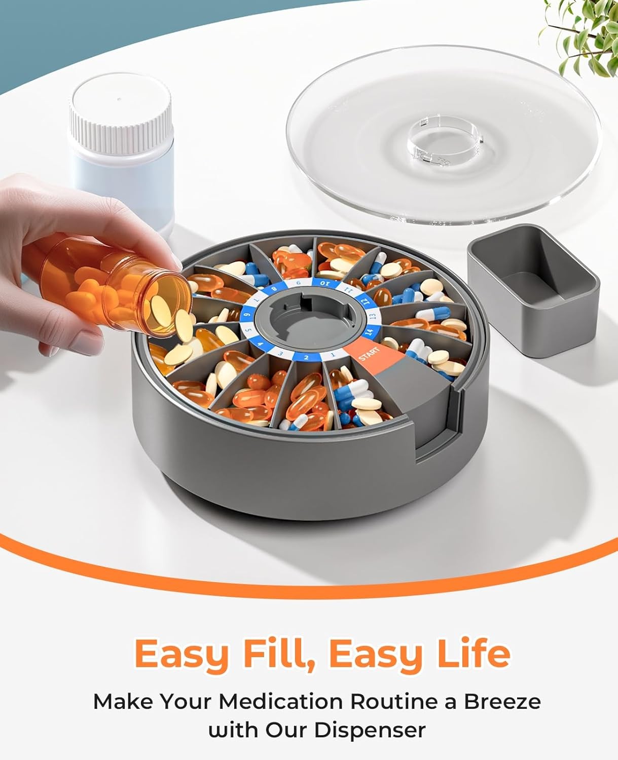 Pill Dispenser Daily,Large Pill Organizer with Standing Used,Used for 14 days
