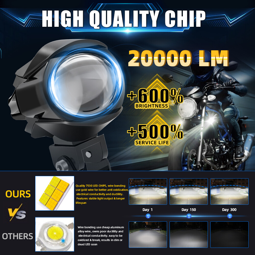 2x LED Spot Light Auxiliary Motorcycle Headlight Driving Fog Lamp Yellow+White