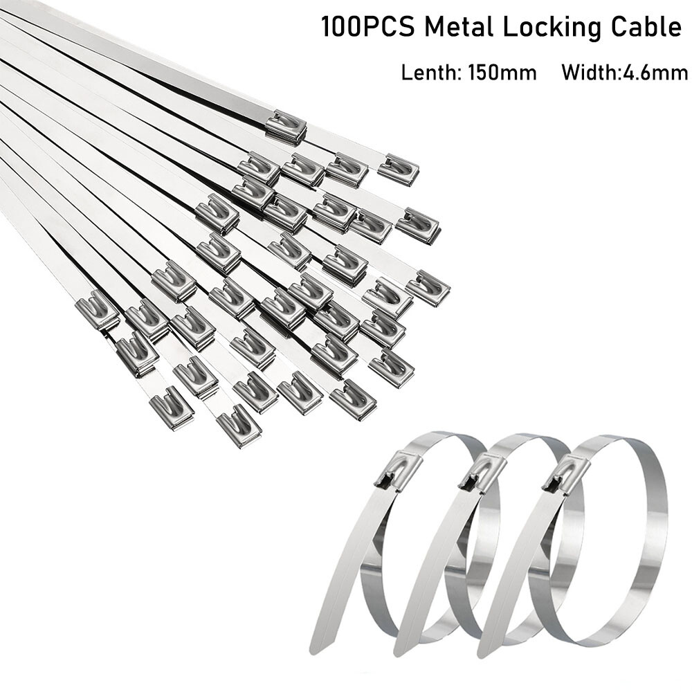 50 Pcs 304 Stainless Steel Metal Exhaust 150*4.6mm Wrap Locking Cable Zip Ties