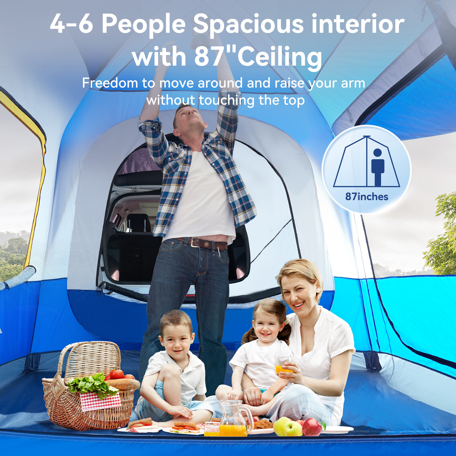 NAIZEA SUV Tent for Camping, 6-Person Car Tent 8.2'*8.2'*87in(H) With 2 Porchs