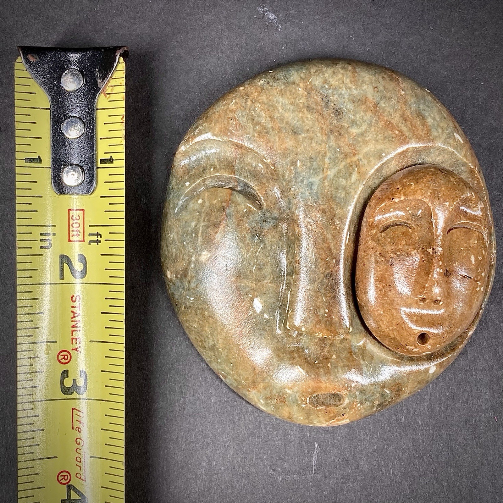 Alaska Native Handcrafted Stone Spirit In Eye Mask Soapstone Hangable Carving 3”