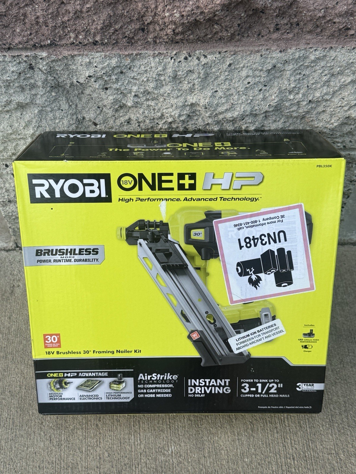 New Ryobi ONE+ HP 18V Brushless 30° Framing Nailer 4.0 Ah HP Battery + Charger
