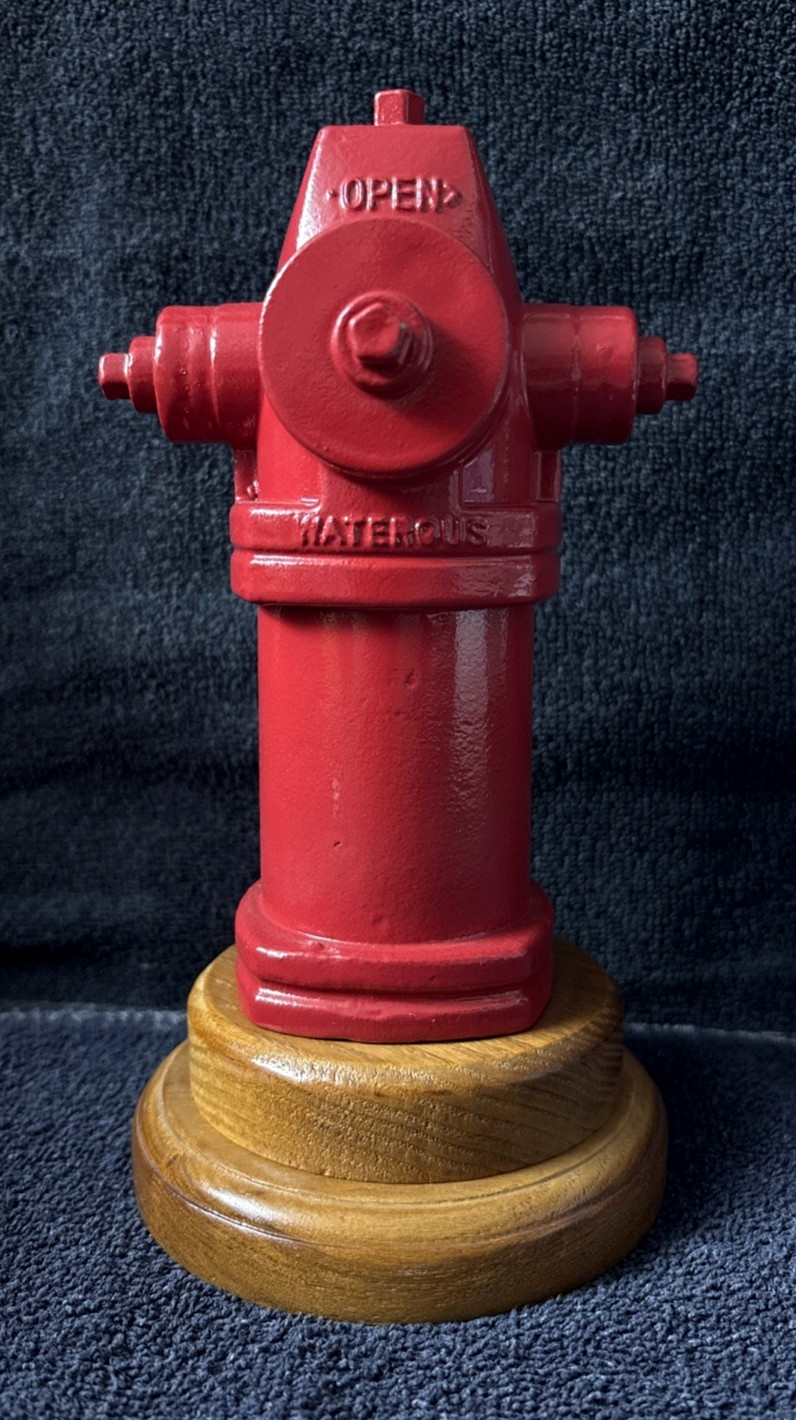 Vintage Fire Hydrant Waterous Desktop Heavy Metal Salesman Sample Wood Base Red