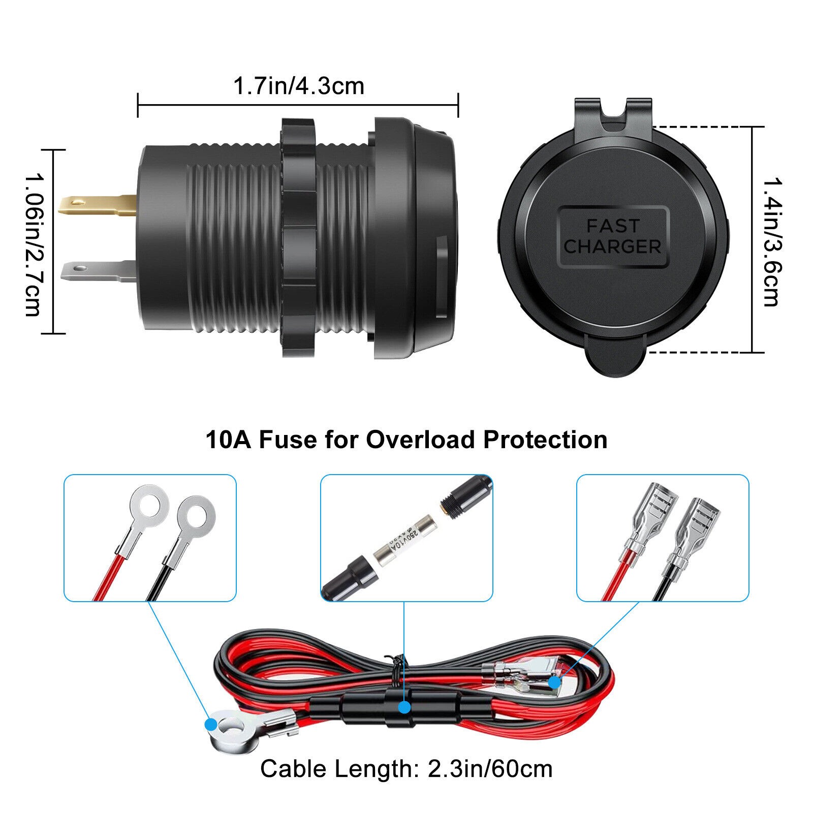 Dual PD+QC3.0 Port USB Car Fast Charger Cigarette Lighter Socket Power Plug Kit