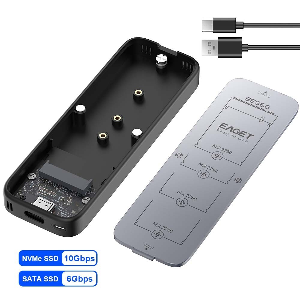 EAGET M.2 NVMe PCIe SATA SSD Enclosure 10Gbps USB3.2 Gen2 M2 SSD Box Support 8TB