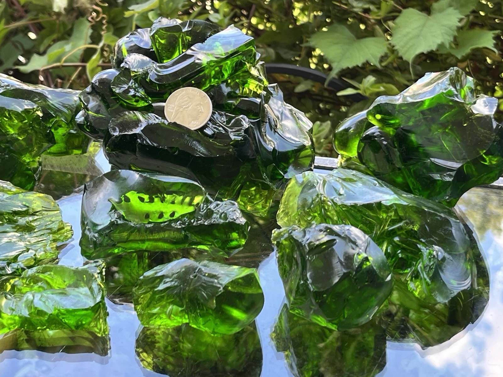 Lot of 10 Deep Green Fern Glass Cullet Slag Chunks ~ 6lbs Blenko