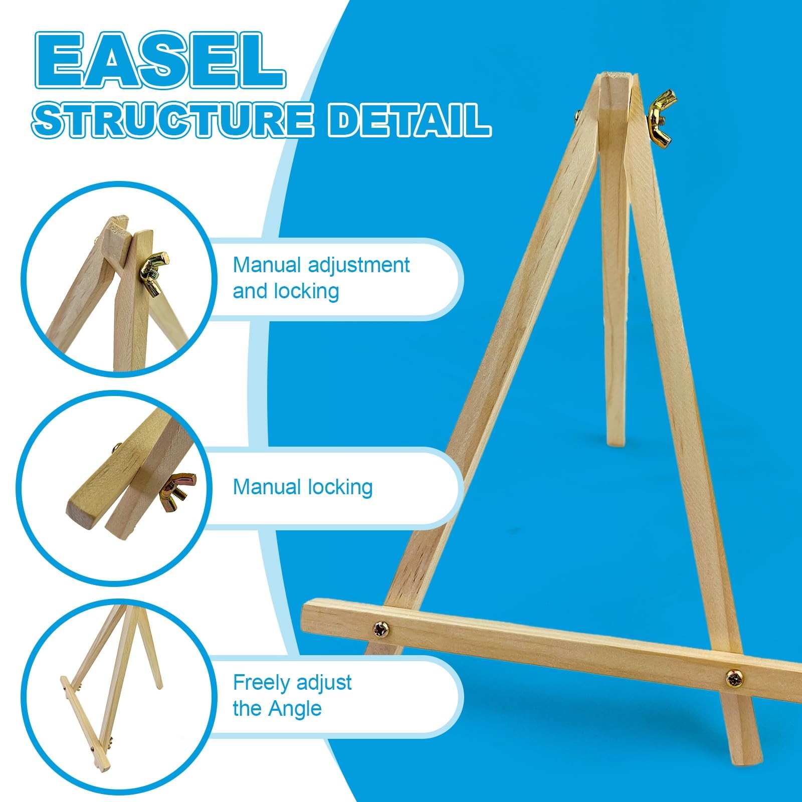 6 Pack 9 Inch Wood Easels, Tripod, Table Top Easels for Painting, Art Craft Pain