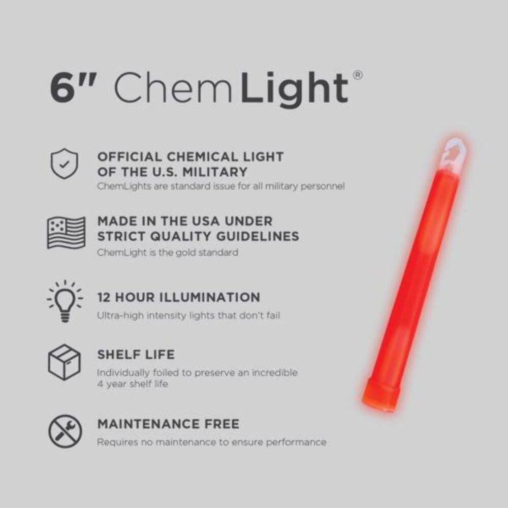 Cyalume 6" Tactical ChemLight - RED, 12 Hour (10 Pack)