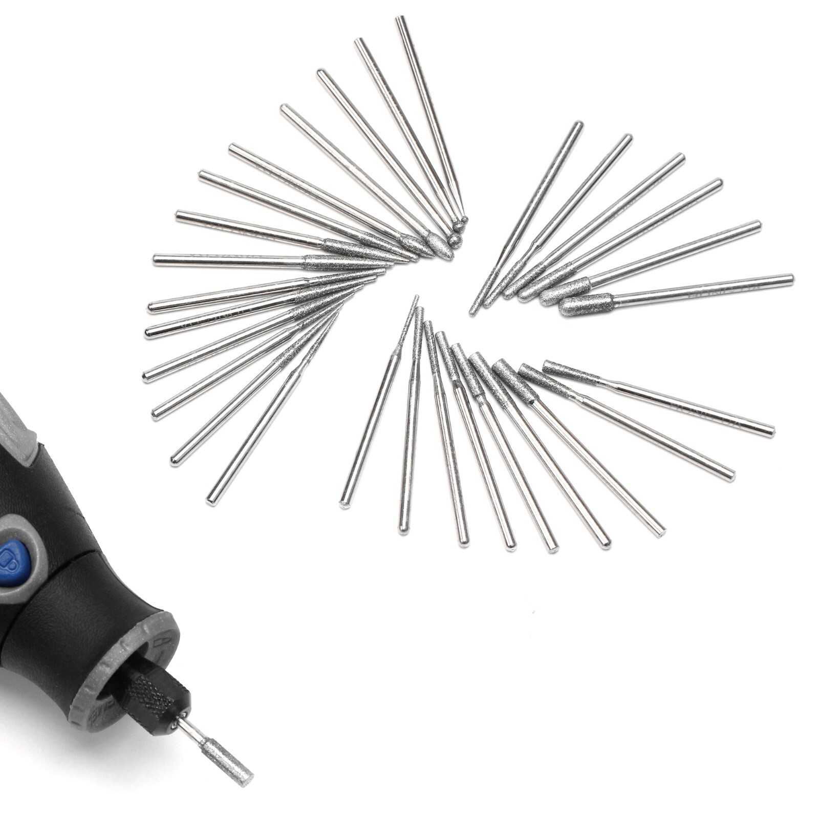 30Pcs Diamond Grinding Bits Set Stone Carving Tools for Dremel 1/8" 3/32" Shank