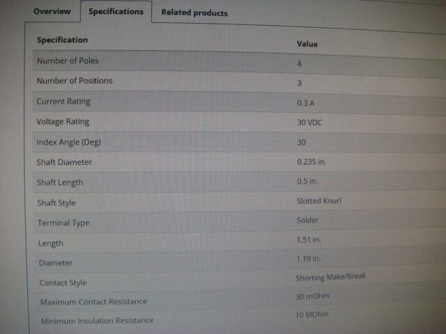 ONE Lot 5 Rotary Switches 3-Position, 4-Pole -- JAMECO #101557 -- New & Unused