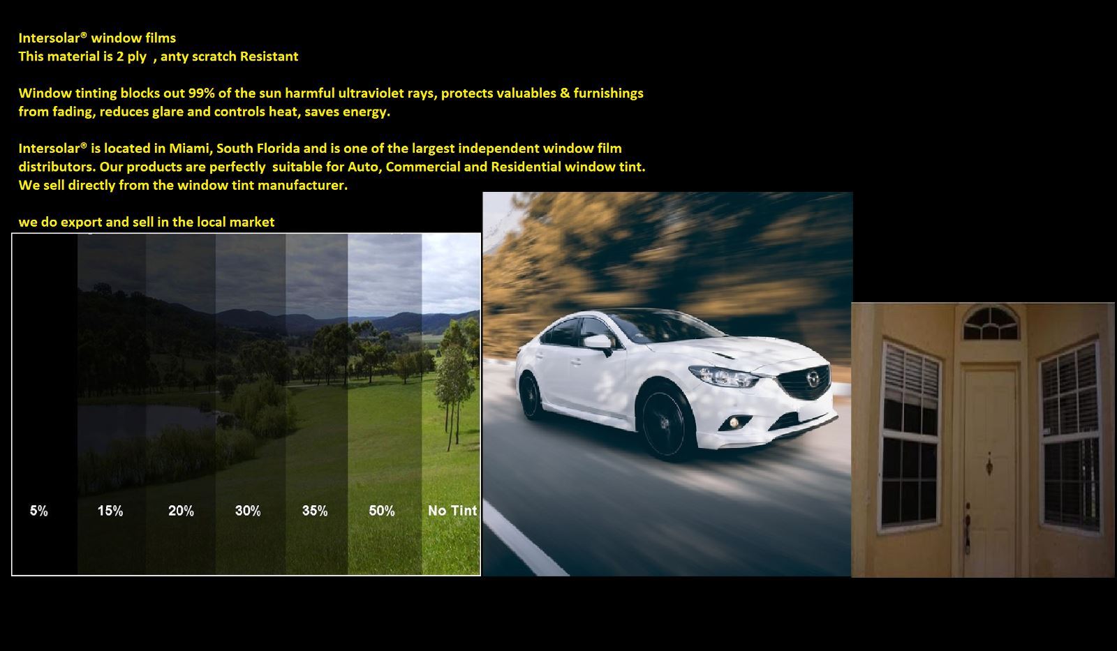 Uncut Roll Window Tint Film 2 ply Car Home Residential Commercial Intersolar®