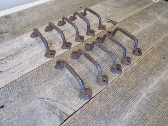 10 CAST IRON HANDLES RUSTIC DRAWER BIN PULLS 5 1/4" LONG HOME DECOR KITCHEN