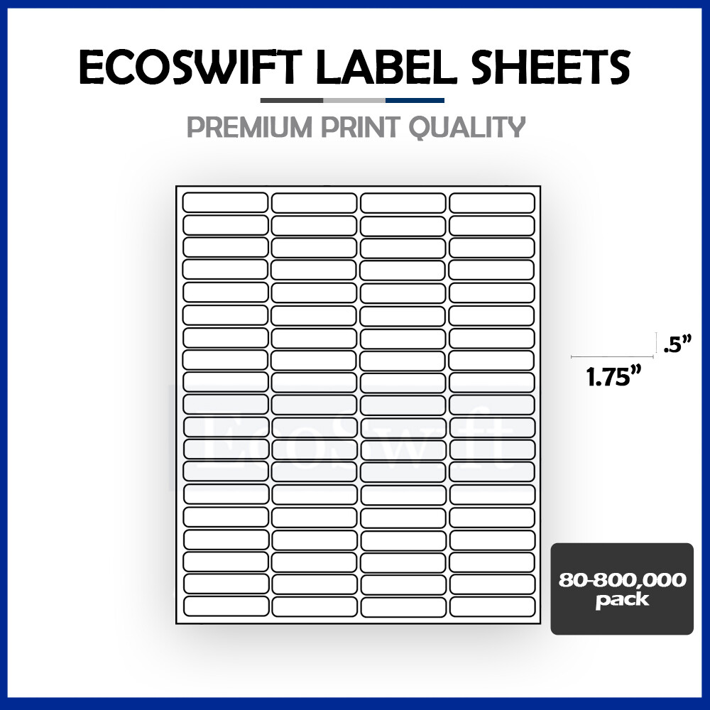 80-800,000 1 3/4 x 1/2 EcoSwift Laser Address Shipping Adhesive Labels 80/sheet
