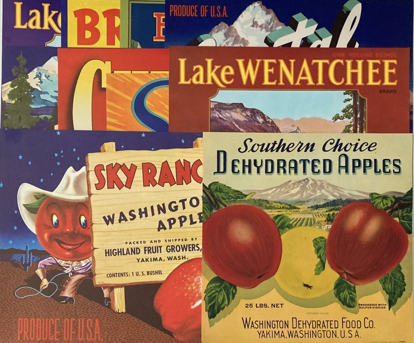 Lot of 10 1940 - 1963 Vintage Unused Crate Labels from various companies.  (CLA)