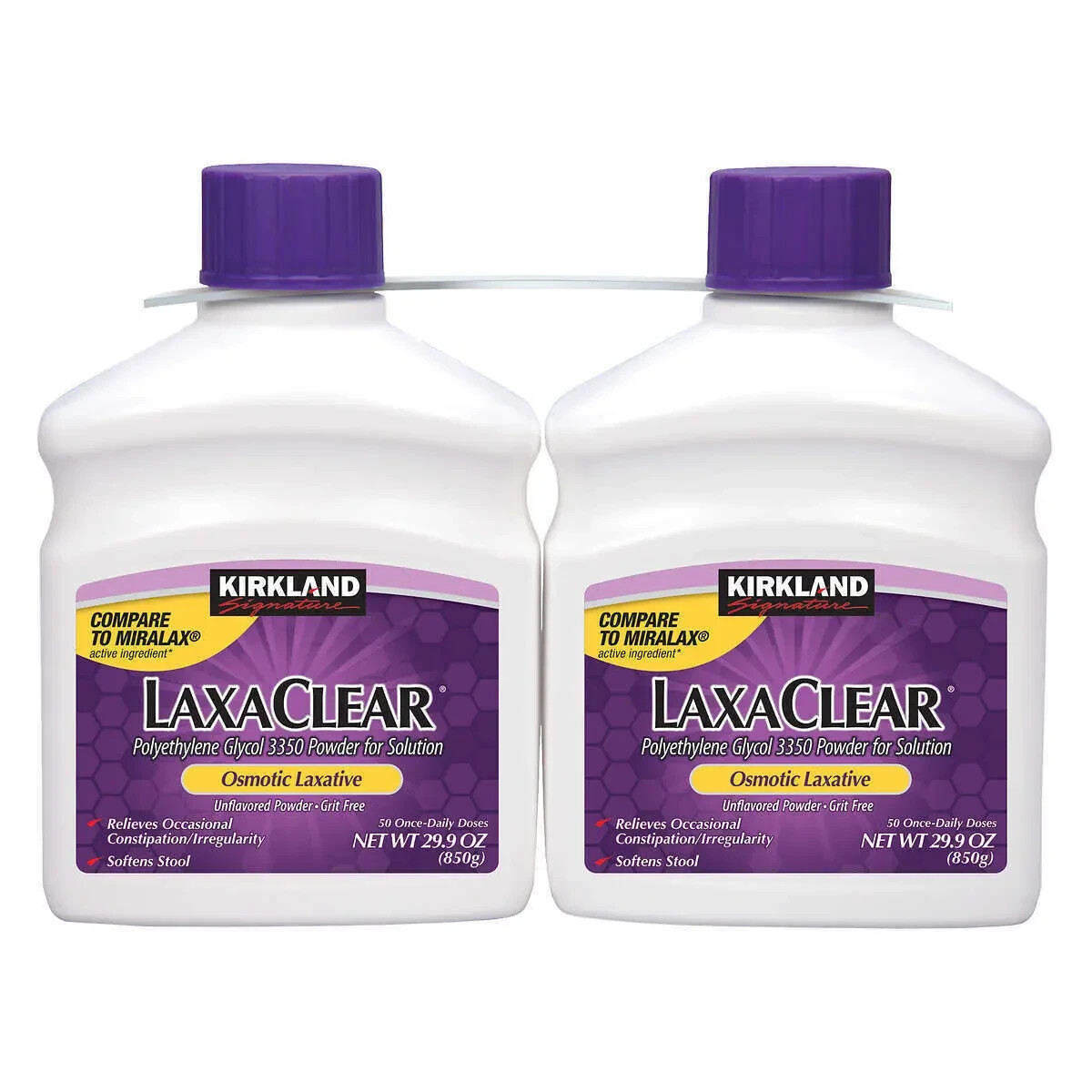 Kirkland Signature LaxaClear 100 Doses Laxative Polyethylene Glycol - VS MiraLAX
